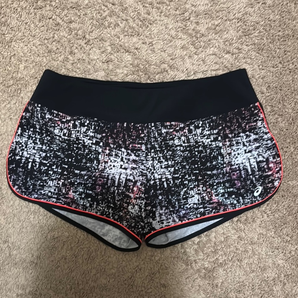 Asics Black and White Athletic Shorts with Speckled Design
